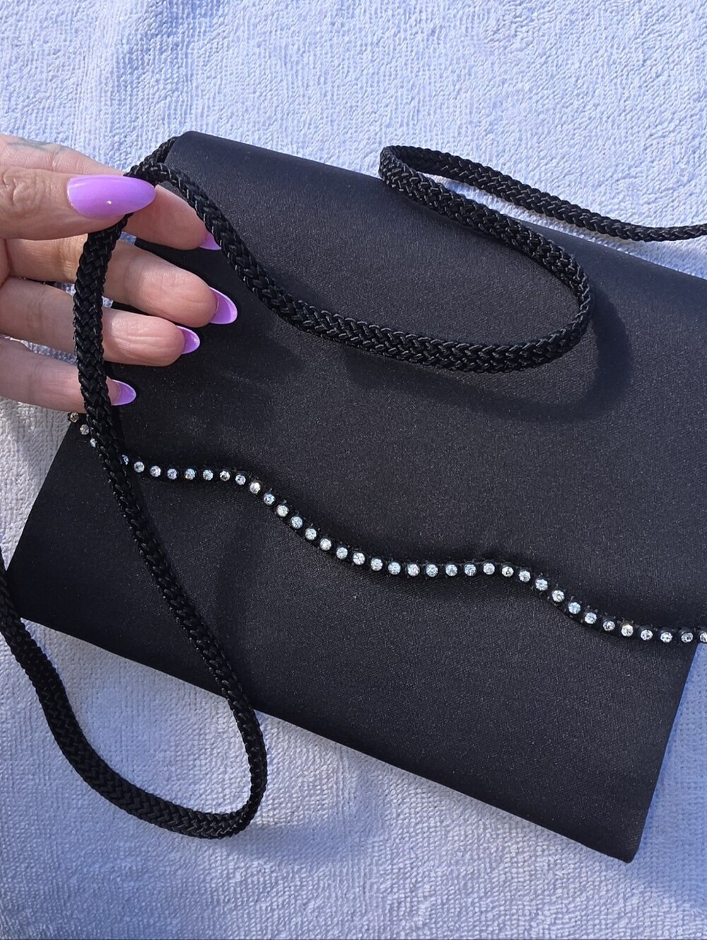 Black Rhinestone-Trim Evening Crossbody
